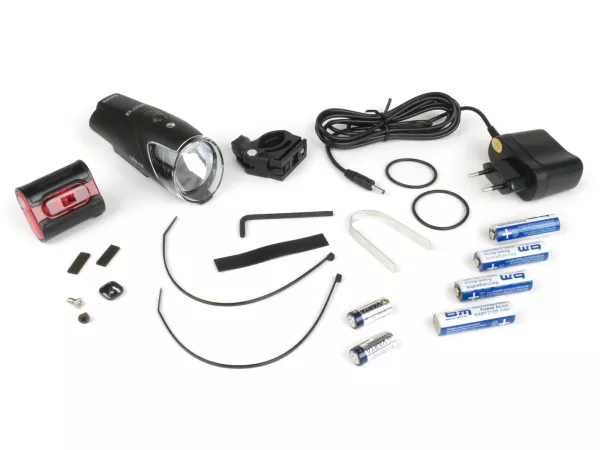 Fietskoplampen - Fietsverlichtingsset batterij LED -IXON IQ Front + IXBACK senso met batterijen en lader- 40 LUX