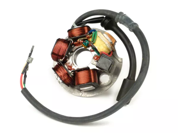 Accensione - piastra base AEL - Vespa PK XL, Ape 50 - 5 bobine, 6 cavi (spina rotonda a 3 poli) - per veicoli senza batteria