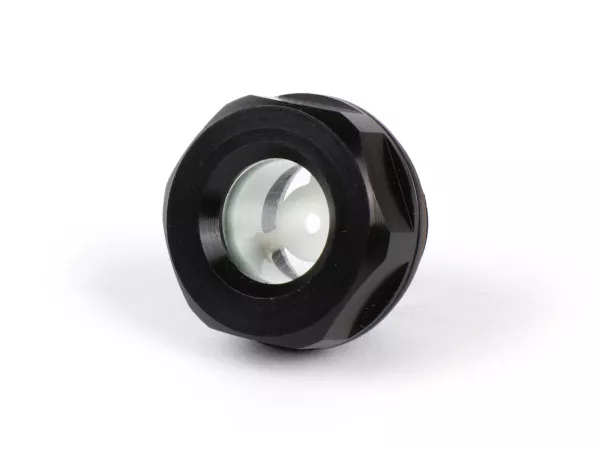 Oil level plug aluminum -GANTER-GRIFF, Black Line- Lambretta LI, LIS, SX, TV (series 2-3), DL, GP, J, Lui - with sight glass and seal