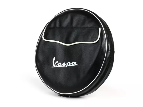Cubre rueda de repuesto -IMPORT- Vespa 3.50 - 10 - negro, con bolsillo, ribete blanco
