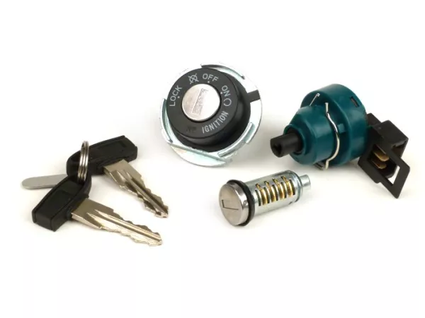 Lock set -OEM QUALITY- Aprilia Sportcity, Derbi Boulevard, Gilera Runner (-2005), Piaggio Beverly, Carnaby, Fly, Hexagon LX, LXT, GT, GTX, Liberty, NRG Power, Skipper, TPH (-2010), X7, X8, X9, X9 Evo, X10, ZIP 2, Vespa ET, ET4, LX, LXV, S