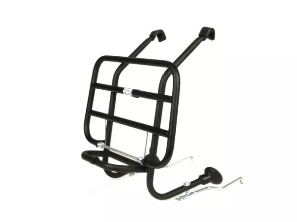 Front rack, fold down -FA ITALIA wide distance from the legshield- Vespa PX80, PX125, PX150, PX200, T5 125cc, Lambretta (series 1-3) LI, LIS, SX, TV, does not fit GP/DL  - black