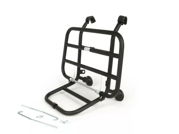 Front rack, fold down -FA ITALIA short distance from the legshield- Vespa PX80, PX125, PX150, PX200, T5 125cc - black