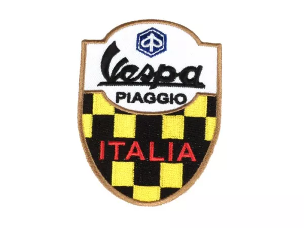 Patch - Patch -Vespa PIAGGIO ITALIA- geel/zwart geruit patroon - 65x85mm