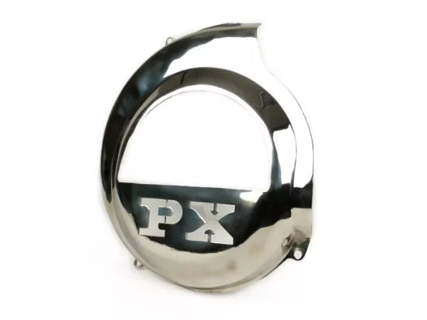 Flywheel cover -SPAQ- Vespa PX80, PX125, PX150, PX200 - lasercut -PX- stainless steel - models with kickstart only