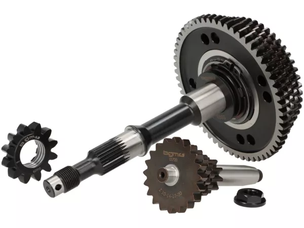 Gearbox complete (gears incl. main shaft + auxiliary shaft) -BGM PRO Sport- Vespa Smallframe, 4-speed- 58, 54, 50, 46 teeth, Vespa PK, ETS, V50 (V5A1T, 69444-), Special (V5B3T, 94315-), Elestart (V5B4T, 1514-), PV125 (VMA2T 150203-), ET3 (VMB1T, 8161) -