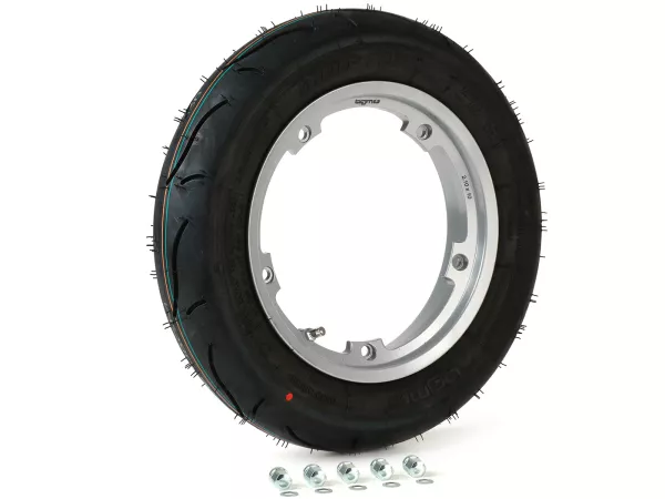 Rueda completa (neumático listo para montar montado en llanta) -BGM Sport, tubeless, Vespa Smallframe V50, PK, Primavera, ET3- 3.00 - 10 pulgadas TL 50S (reforzada) - llanta 2.10-10 - plata
