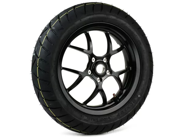 Compleet achterwiel -BGM PRO SPORT 13 inch- DUNLOP ScootSmart 2 130/70-13 - Vespa GTS, GTS Super, GTV, Sei Giorni, GT 60, GT, GT L 125-310cc - glanzend zwart