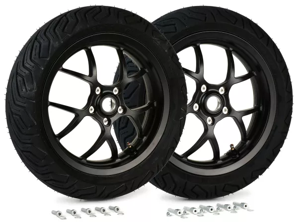 Komplett hjulsats (fram+bak inkl. monteringssats) -BGM PRO SPORT 13 tum- MICHELIN City Grip 2 130+140/60-13 - Vespa GTS, GTS Super, GTV, Sei Giorni, GT 60, GT, GT L 125-310ccm - svart matt