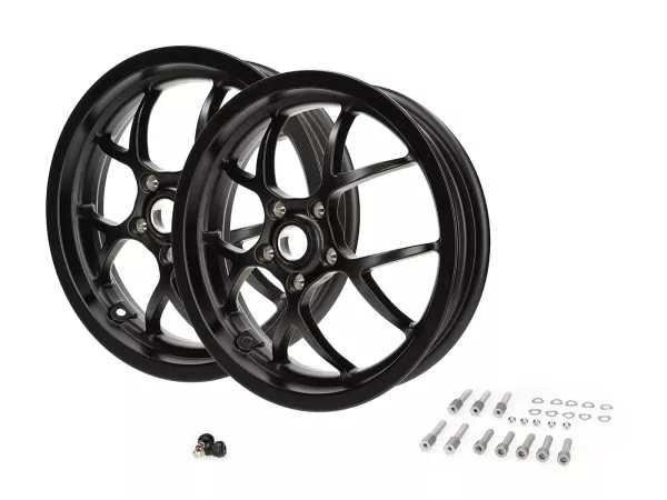 Wielset (voor+achter incl. montagesets) -BGM PRO SPORT - 3.00-13 inch - Vespa GTS, GTS Super, GTV, Sei Giorni, GT 60, GT, GT L 125-310cc - matzwart