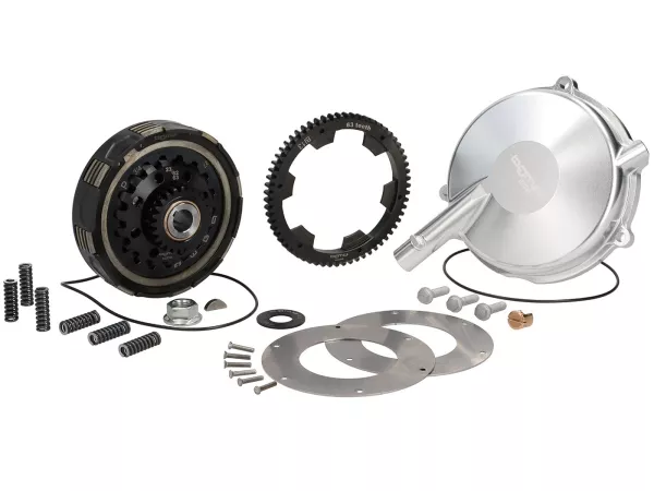 Clutch incl. conversion clutch cover and primary drive set -BGM Pro Superstrong 2.0 CR80 Ultralube SPORT Alu, type Cosa2/FL - primary gear 63 tooth (straight) - Vespa Largeframe VNA, VNB1T (-M68988), VBA (-M124018), VBB1T (-M9224), VGLA, VGLB, VNC (-01100
