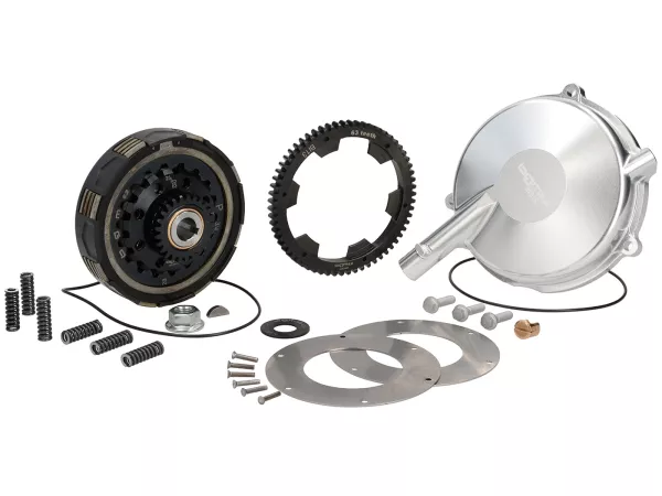 Clutch incl. conversion clutch cover and primary drive set -BGM Pro Superstrong 2.0 CR80 Ultralube SPORT Alu, type Cosa2/FL - primary gear BGM Pro 63 tooth (straight) - Vespa Largeframe VNA, VNB1T (-M68988), VBA (-M124018), VBB1T (-M9224), VGLA, VGLB, VNC