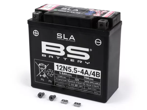 Accu (SLA/Gel), onderhoudsvrij -BS BATTERY 12N5,5-4B - 12V, 5Ah - 138x61x131mm