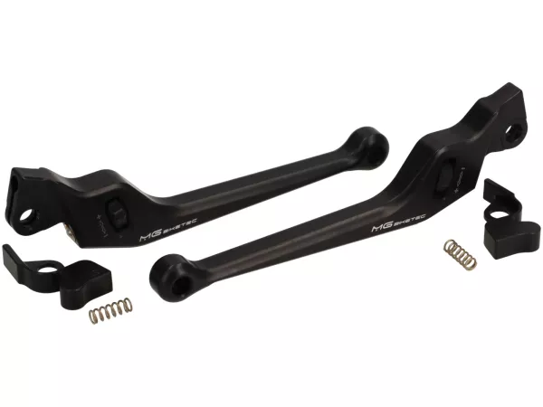 Pair of brake levers 2.0 -MG-BIKETEC- adjustable, long (160mm), EG/ABE- Vespa GT125, GT200, GTL125, GTL200, GTS125, GTS250, GTS125 i.E. Super , GTS300 i.E. Super - black/black