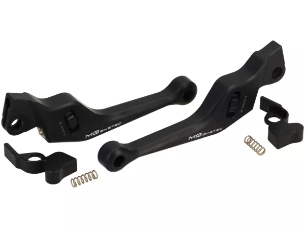 Pair of brake levers 2.0 -MG-BIKETEC- adjustable, short (130mm), EG/ABE- Vespa GT125, GT200, GTL125, GTL200, GTS125, GTS250, GTS125 i.E. Super , GTS300 i.E. Super - black/black
