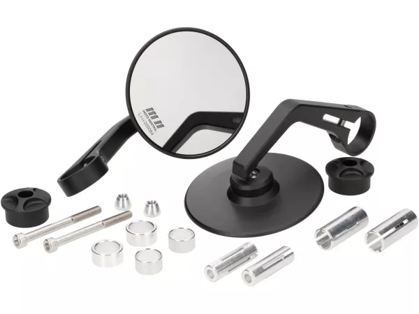 Spiegelset -MOTO NOSTRA 1407, aluminium CNC, Ø=95mm rond, stuuruiteinden- zwart mat