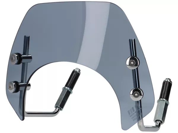 Flyscreen with chromed brackets  -MOTO NOSTRA- w=293mm, h=101mm- Vespa GTS 125-310 Keyless - gray tinted glass