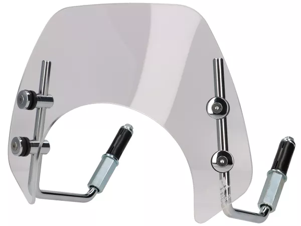 Flyscreen with chromed brackets -MOTO NOSTRA, w=293mm, h=101mm- Vespa GTS 125-300cc HPE Keyless (2023-)  - colourless