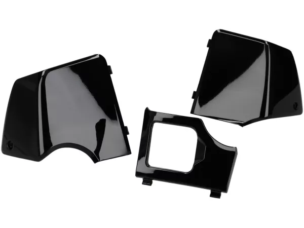 Juego de tapas de mantenimiento para el revestimiento interior del escudo de la pata -MOTO NOSTRA- Vespa GTS 125-310/GTV 300-310 Keyless - Tapa para la conexión del agua de refrigeración / fusibles - negro brillante