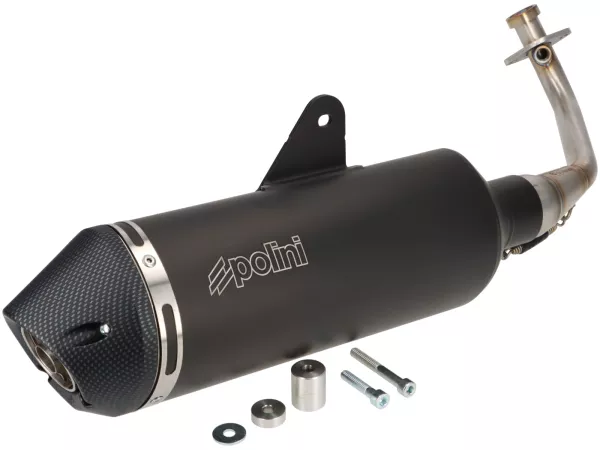 Auspuff -POLINI- Komplettanlage - Vespa GTS 125, GTS Super 125 (MD3A) - (Euro 5, 2021-) - Aluminium (schwarz) - homologiert, mit Katalysator