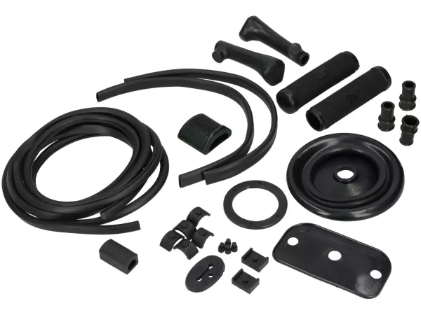 Rubberen onderdelenset -PREMIUM- Vespa 1955-1957 Breedframe lampvoet / Faro Basso VN1, VN2, VL1-3, GS150 (VS1-5T), ACMA GL150 - Zwart - 27 delen