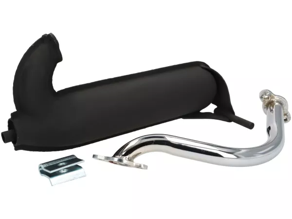 Pot d’échappement -PREMIUM SS50/SS90 Banane- Vespa 50 SR/Sprinter (V5SS2T), 90 Racer (V9SS2T), Motovespa 75 PK Primavera/T3 (PK9330001/PN9320001) - aussi adapté pour Vespa V50, 50N, V90 - Noir