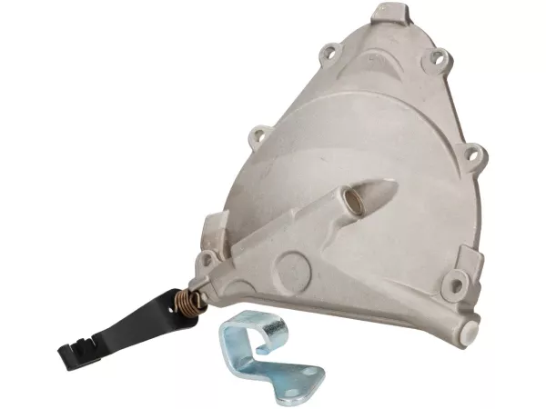 Clutch cover complete - inside turned out (incl. lever, cable holder) -PREMIUM, long cranked lever with two cable positions- Vespa PK XL2 - also suitable for Vespa V50, PV, ET3, PK XL, ETS - aluminium