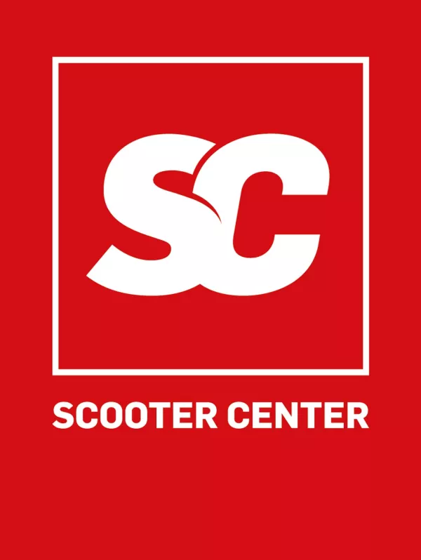 Banner -SCOOTER CENTER- Banner 150x205cm, röd/vit, SC-logotyp med SCOOTER CENTER-bokstäver