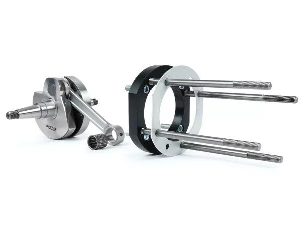 Jeu de plaques d'adaptation cylindres y compris vilebrequin -J&G 2% special by WT- pour montage du cylindre PX200 original/BGM (Ø66.5mm) sur le carter moteur PX125, PX150, Cosa125, Cosa150, Sprint Veloce150 (VLB1T 294260-), GTR125 (VNL2T 145901-), Super15