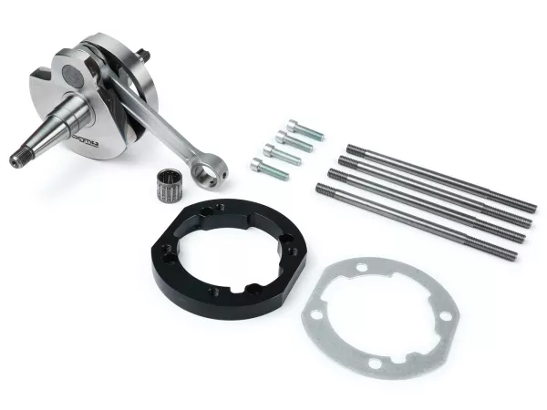 Juego placa adaptadora cilindro incl. cigüeñal -J&G 2% especial por WT- para montaje cilindro Polini/Malossi 210 (Ø68,5mm) en cárter motor PX80, PX125, PX150, Cosa125, Cosa150, Sprint Veloce150 (VLB1T 294260-), GTR125 (VNL2T 145901-), Super150 (VBC1T 