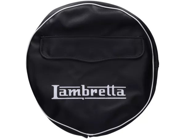 Spare wheel cover -IMPORT- Lambretta 3.50 - 10- black, with pouch, grey piping