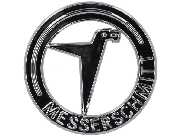 Schriftzug Beinschild -OEM QUALITÄT- Vespa Messerschmitt, rund  - Chrom, selbstklebend