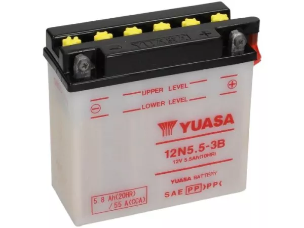 Batería -Estándar YUASA 12N5,5-3B- 12V, 6Ah - 130x60x135mm (sin ácido)