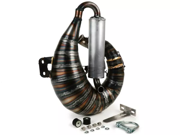 Escape -EGIG PERFORMANCE BOA (Curly)- Quattrini M200 Ø=44mm, silenciador atornillado- Vespa ET3, PV125 - Amortiguador desplazado necesario
