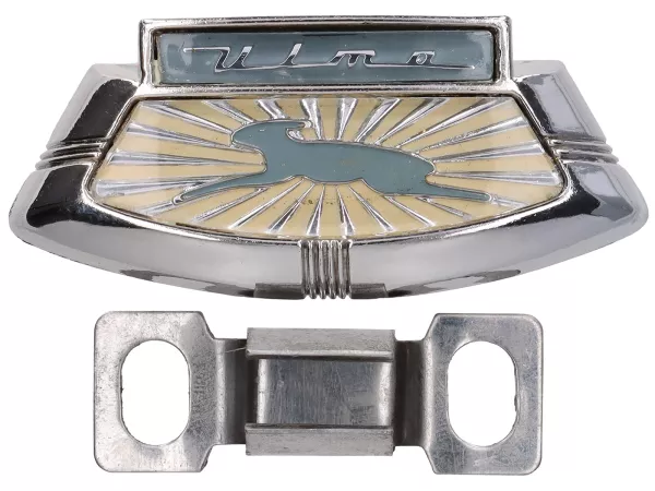 Badge horn cover -ULMA- Lambretta LI (till 1967), LIS (till 1967), SX (till 1967) - gold/blue