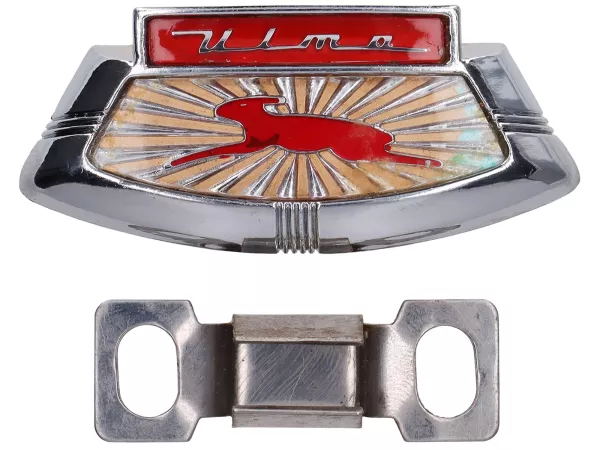 Badge horn cover -ULMA- Lambretta LI (till 1967), LIS (till 1967), SX (till 1967) - red/orange