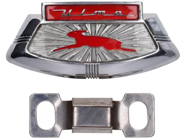 Badge horn cover -ULMA- Lambretta LI (till 1967), LIS (till 1967), SX (till 1967) - red/white