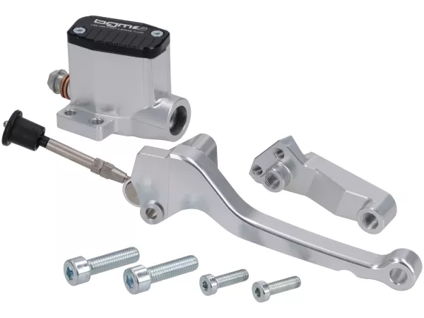 Bomba de freno delantera -BGM PRO SPORT- pistón Ø=11mm, CNC - Vespa 50N, 50L, 50R - faro redondo pequeño (Ø105mm)- derecho, plata
