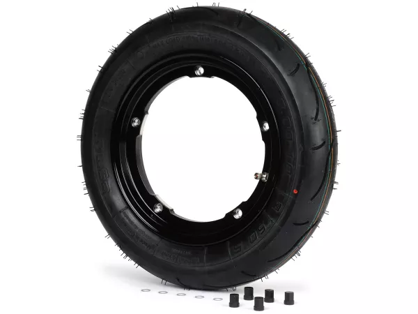 Compleet wiel - BGM Pro Superstrong - BGM Sport, tubeless, Vespa Smallframe V50, PK, Primavera, ET3- 3.00 - 10 inch TL 50S (versterkt) - velg 2.10-10 - zwart glanzend