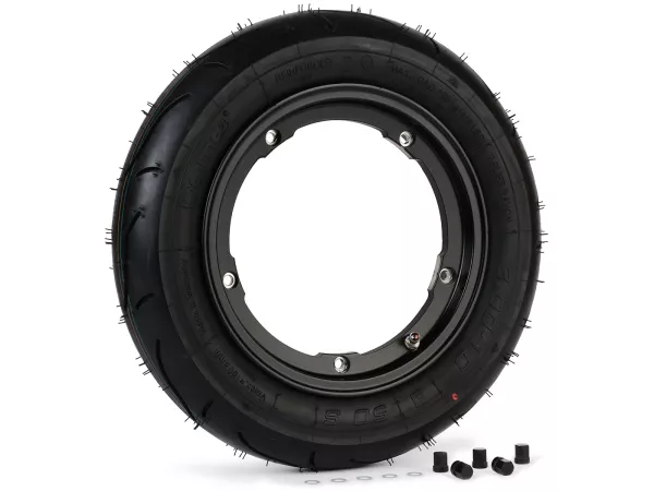 Compleet wiel - BGM Pro Superstrong - BGM Sport, tubeless, Vespa Smallframe V50, PK, Primavera, ET3- 3.00 - 10 inch TL 50S (versterkt) - velg 2.10-10 - mat zwart