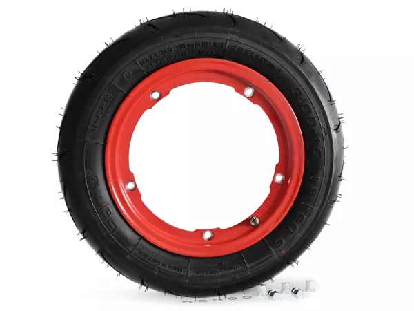 Compleet wiel - BGM Pro Superstrong - BGM Sport, tubeless, Vespa Smallframe V50, PK, Primavera, ET3- 3.00 - 10 inch TL 50S (versterkt) - velg 2.10-10 - rood
