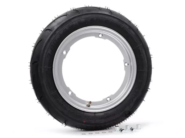 Compleet wiel - BGM Pro Superstrong - BGM Sport, tubeless, Vespa Smallframe V50, PK, Primavera, ET3- 3.00 - 10 inch TL 50S (versterkt) - velg 2.10-10 - zilver