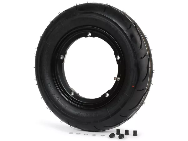 Roda lengkap - BGM Pro Superstrong - BGM Sport, tubeless, Vespa Largeframe PX, Sprint, Rally, GT, GTR, TS, T4, LML Star/Stella- 3.50 - 10 inci TL 59S (diperkuat) - pelek 2.10-10 hitam matt