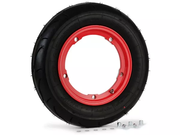 Roda lengkap - BGM Pro Superstrong - BGM Sport, tubeless, Vespa Largeframe PX, Sprint, Rally, GT, GTR, TS, T4, LML Star/Stella- 3.50 - 10 inci TL 59S (diperkuat) - pelek 2.10-10 warna merah