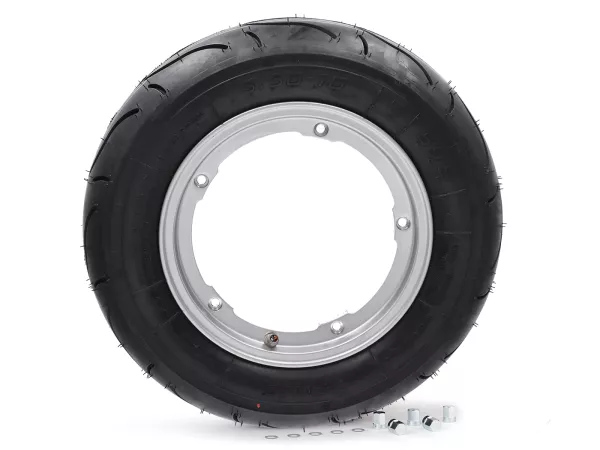 Roda lengkap - BGM Pro Superstrong -BGM Sport, tubeless, Vespa Largeframe PX, Sprint, Rally, GT, GTR, TS, T4, LML Star/Stella- 3.50 - 10 inci TL 59S (diperkuat) - Pelek 2.10-10 - Silver