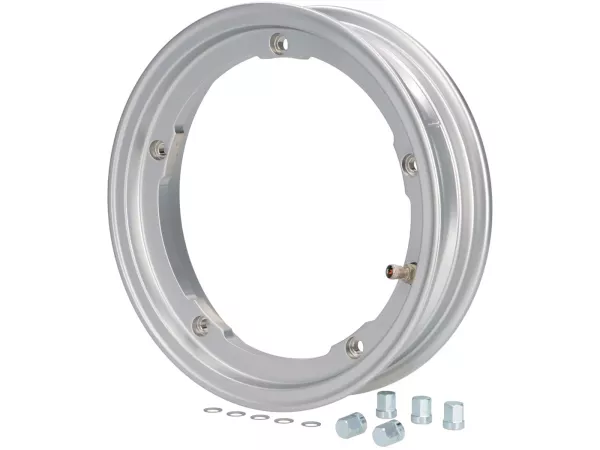 Roda -BGM Pro Superstrong tubeless 2.10-10 inci aluminium- Vespa V50, 50N, Special, PV, ET3, PK50-125 (S/XL/XL2), PX, T5, Sprint, Rally, GT/GTR, LML Star, Deluxe, Stella - Silver