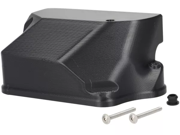 Carburettor sump cover -VESPTEC- Airbox for Vespa Largeframe without separate lubrication -PX old (-1983), Rally, Sprint, Super, TS, GT, GTR, VBA, VBB, VNB - plastic (ASA, black)