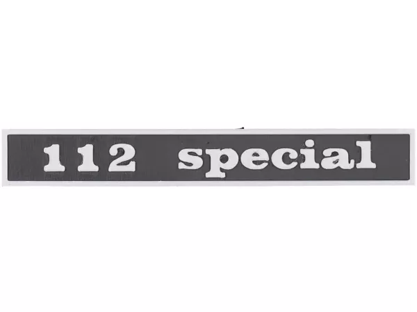 Badge -VESPTEC 112 special- for Vespa 50 Special (V5B1T38640-), V5B3T, 132x17 mm - plastic - (black/aluminium)