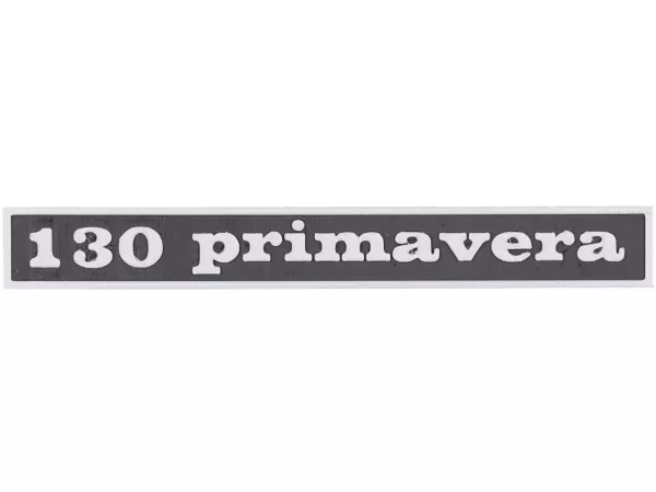 Bakre bokstäver -VESPTEC 130 primavera- för Vespa 125 Primavera VMA2T 073489-), ET3 (VMB1T), 147x17 mm - plast - (svart/aluminium)