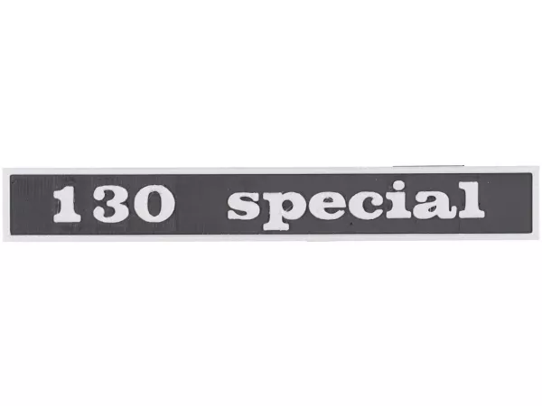 Huruf -VESPTEC 130 khusus - belakang belakang untuk Vespa 50 Special (V5B1T 38640-), V5B3T, 132x17 mm - plastik - (hitam/aluminium)